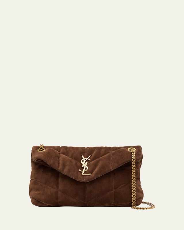 Lou Puffer Small YSL Shoulder Bag in Quilted Suede